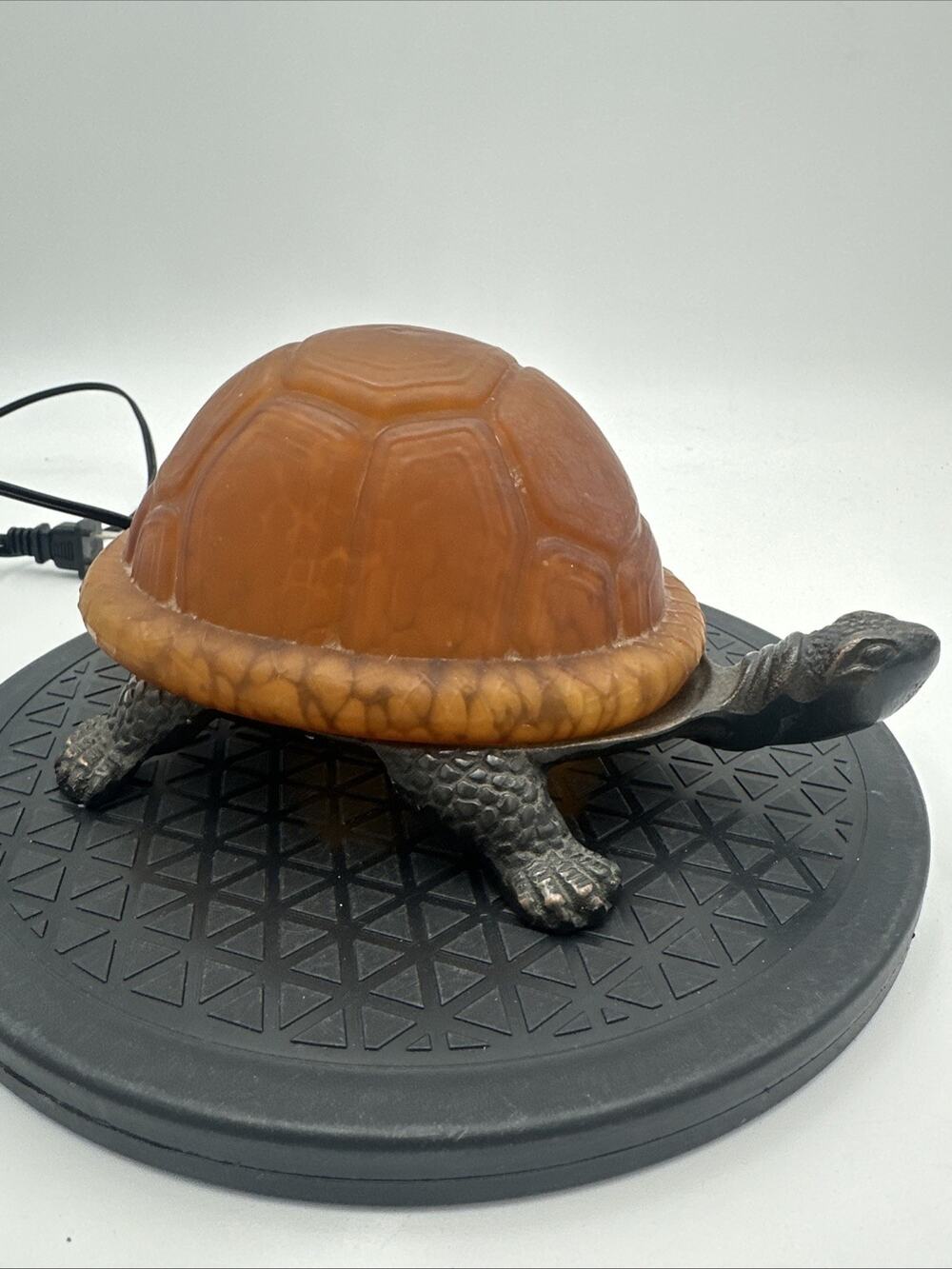 Yellow Amber Art Glass Bronze Finish Metal Tortoise Lamp Night Light